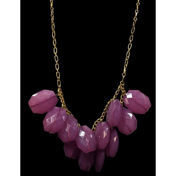 Chunky Purple Gemmed Fringe Statement Necklace - Picture 1 of 6